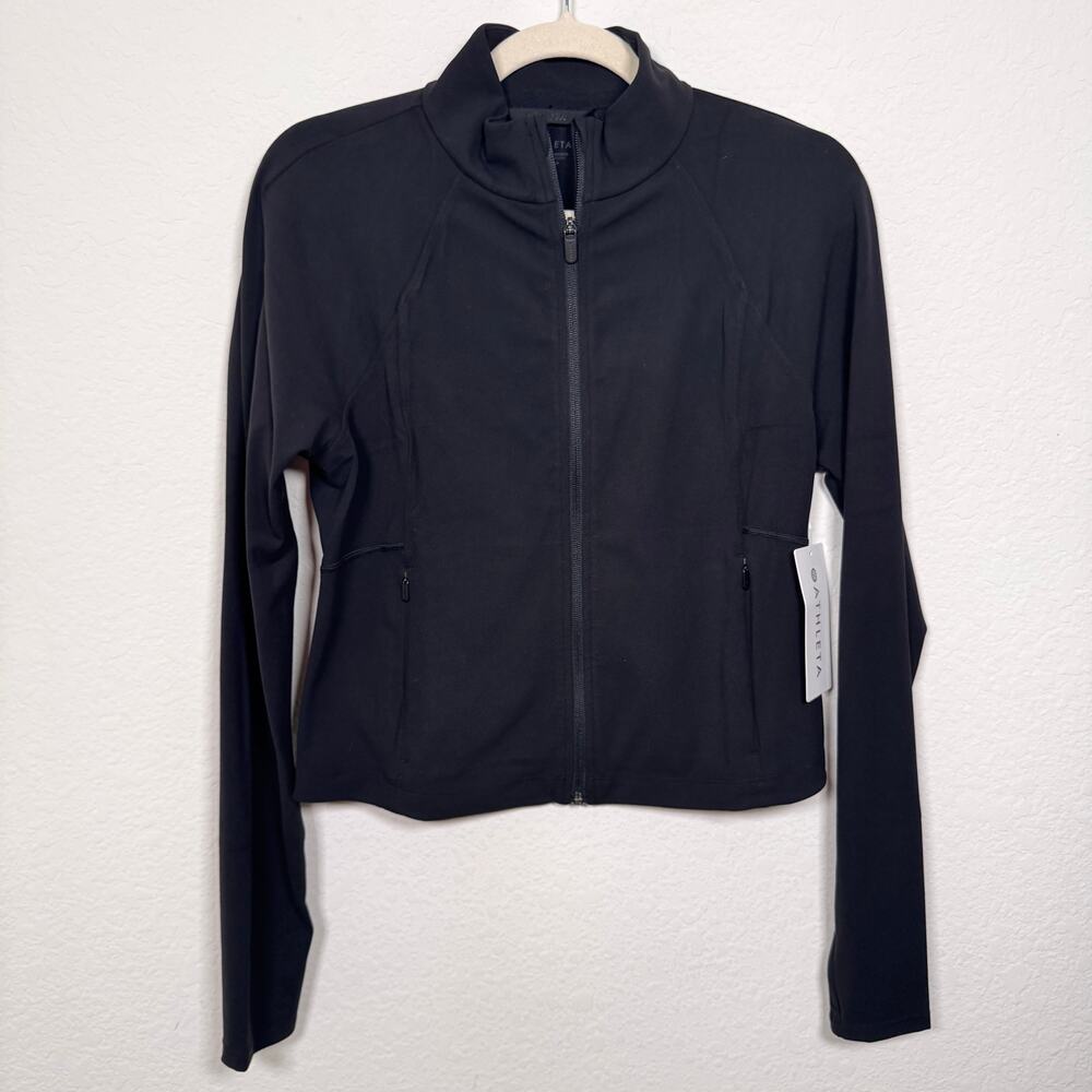 Athleta Womens Salutation Crop Jacket Size L Athleisure Workout Fitness Black